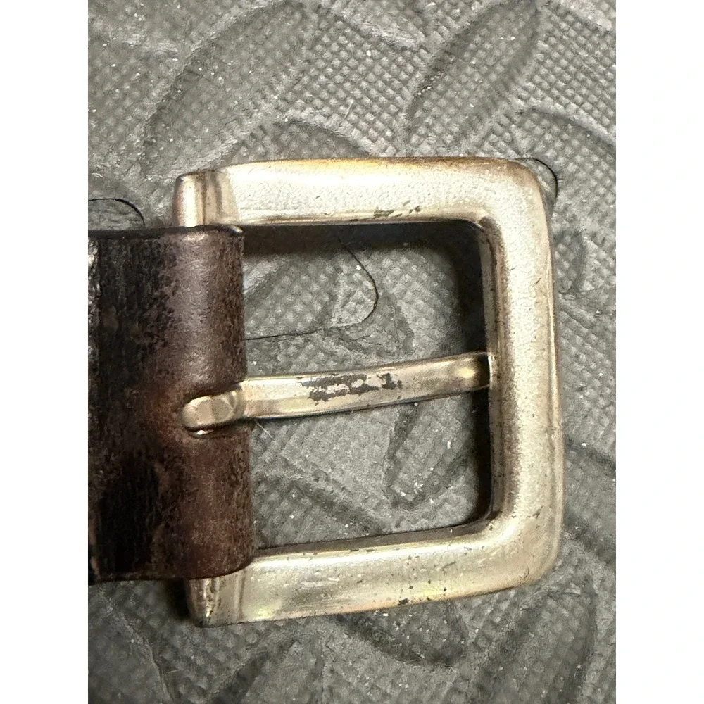 Express Genuine Leather Belt Large Brown Brass Buckle Classic Mens Vintage‎ ReAd